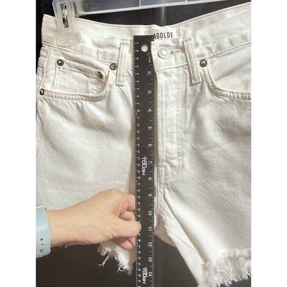 Agolde Womens 23 White Distressed Cotton Low Rise Button‎ Fly Shorts - Picture 3 of 10